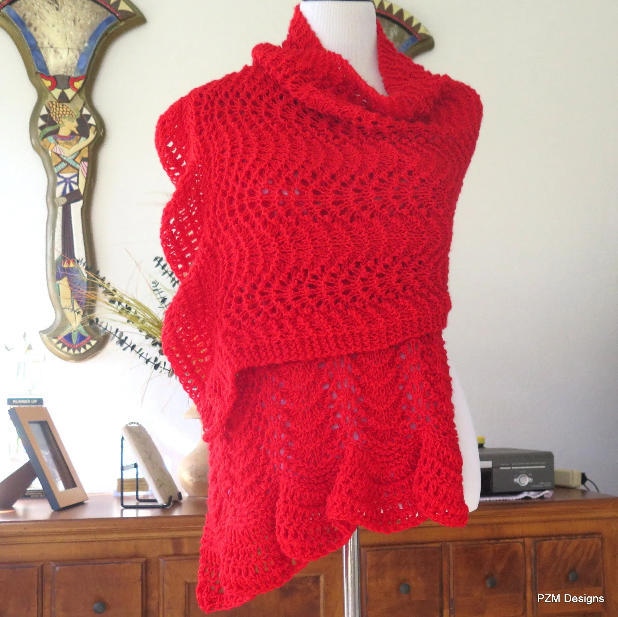 Red Hand Knit Lace Shawl, Red Prayer Shawl, Gift for Her