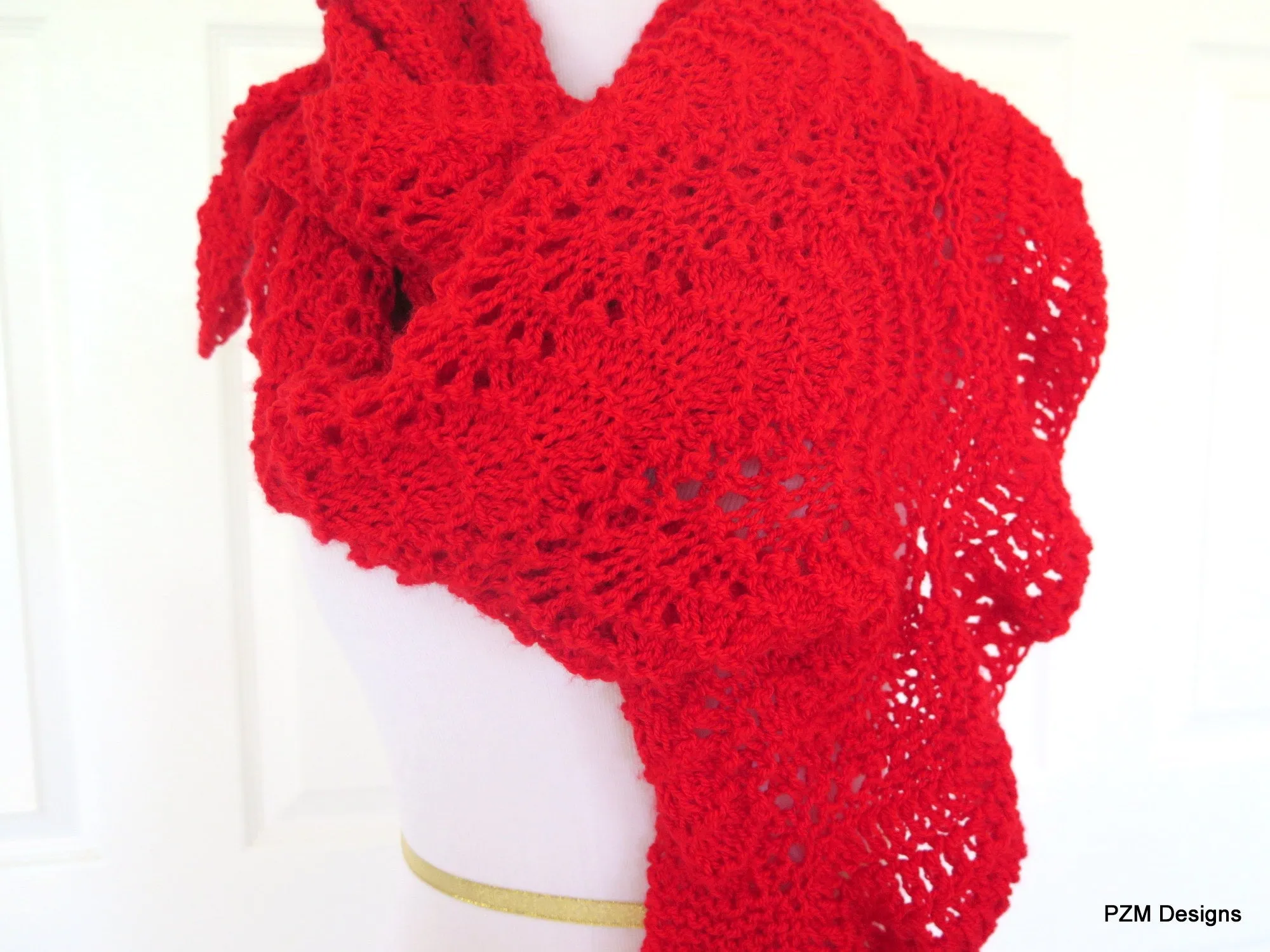 Red Hand Knit Lace Shawl, Red Prayer Shawl, Gift for Her