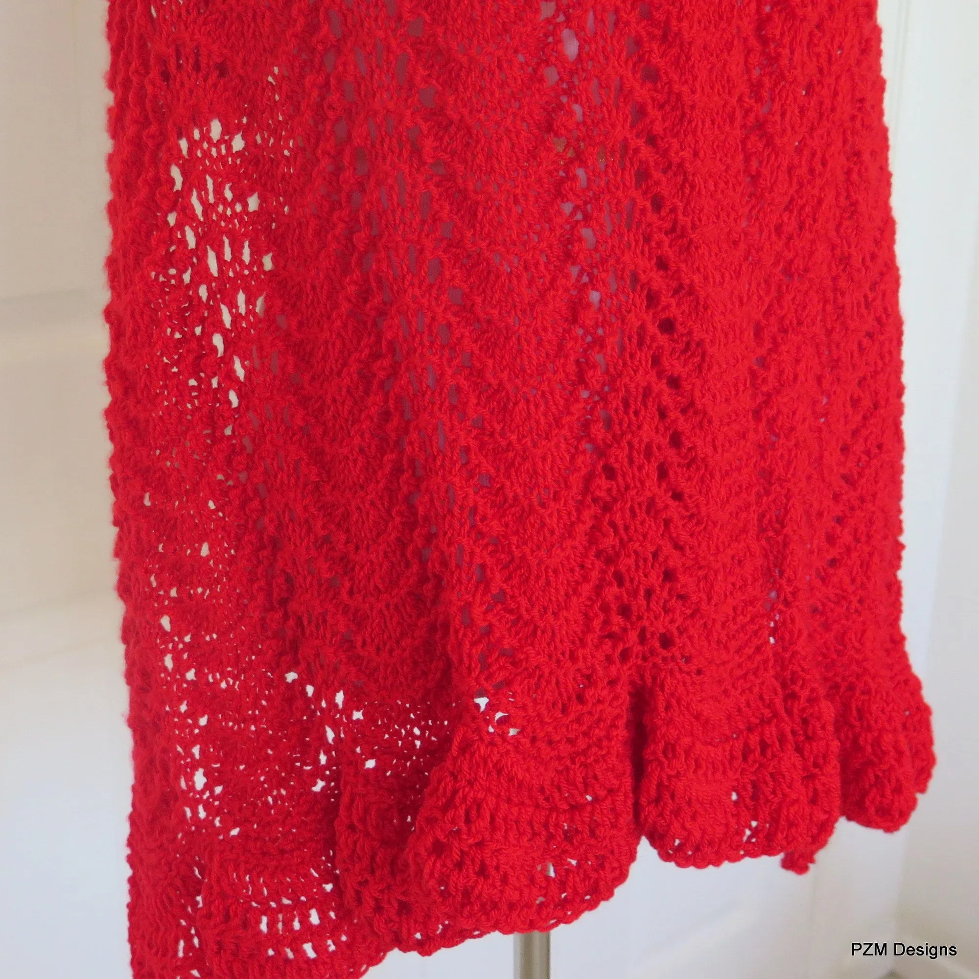 Red Hand Knit Lace Shawl, Red Prayer Shawl, Gift for Her