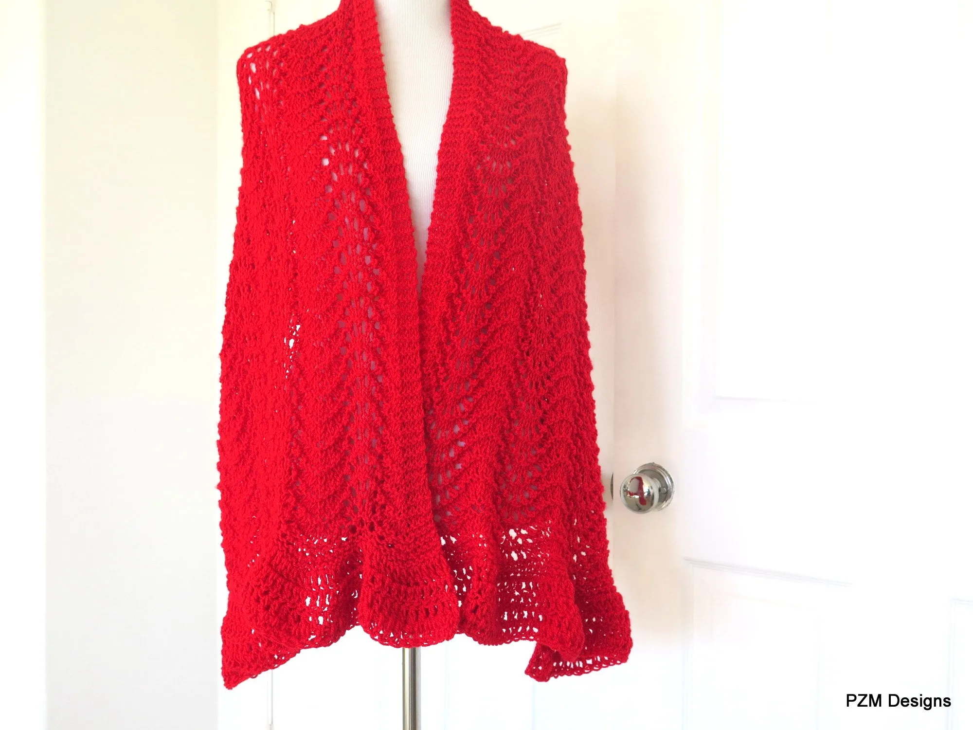 Red Hand Knit Lace Shawl, Red Prayer Shawl, Gift for Her