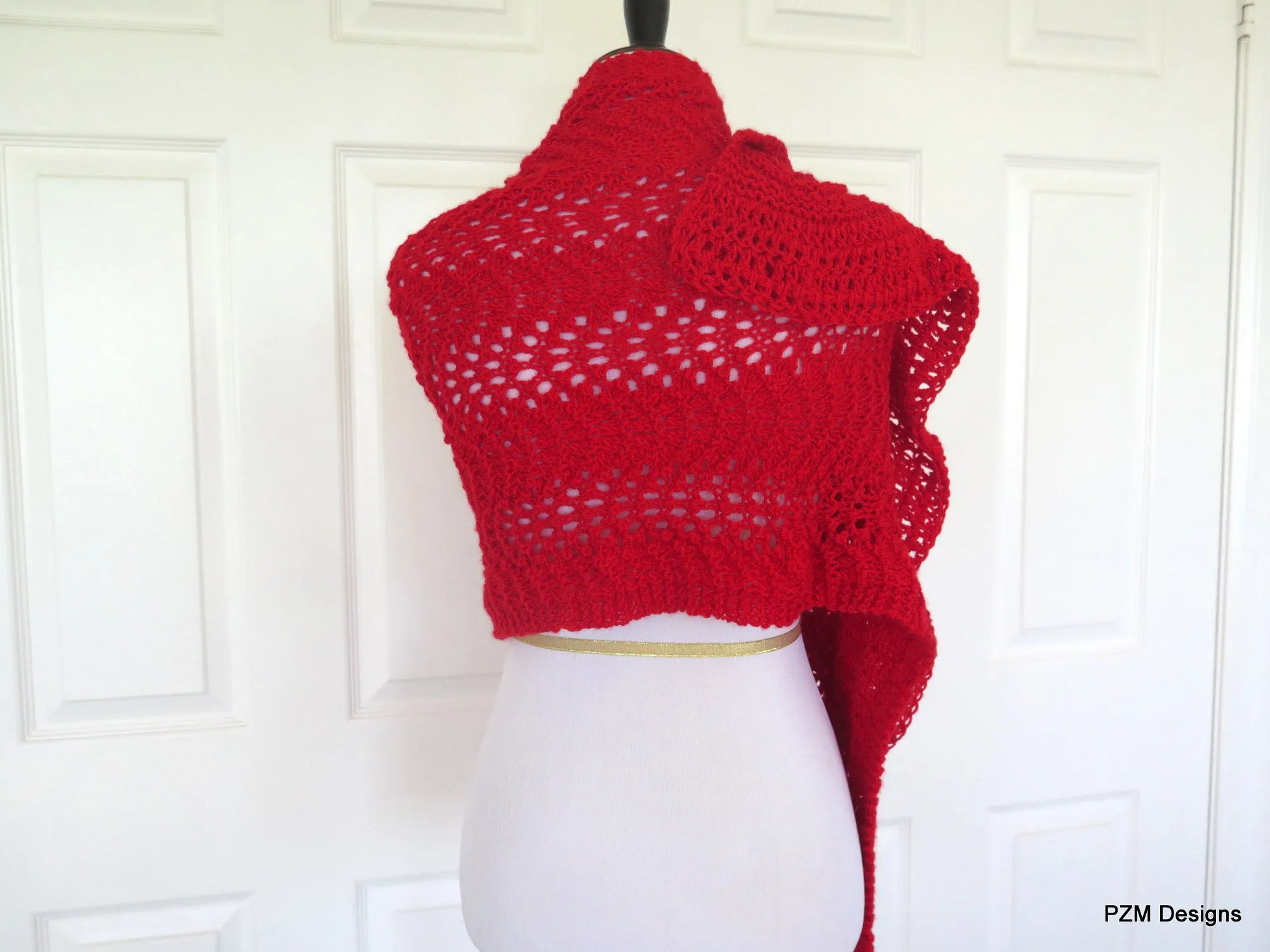 Red Hand Knit Lace Shawl, Red Prayer Shawl, Gift for Her