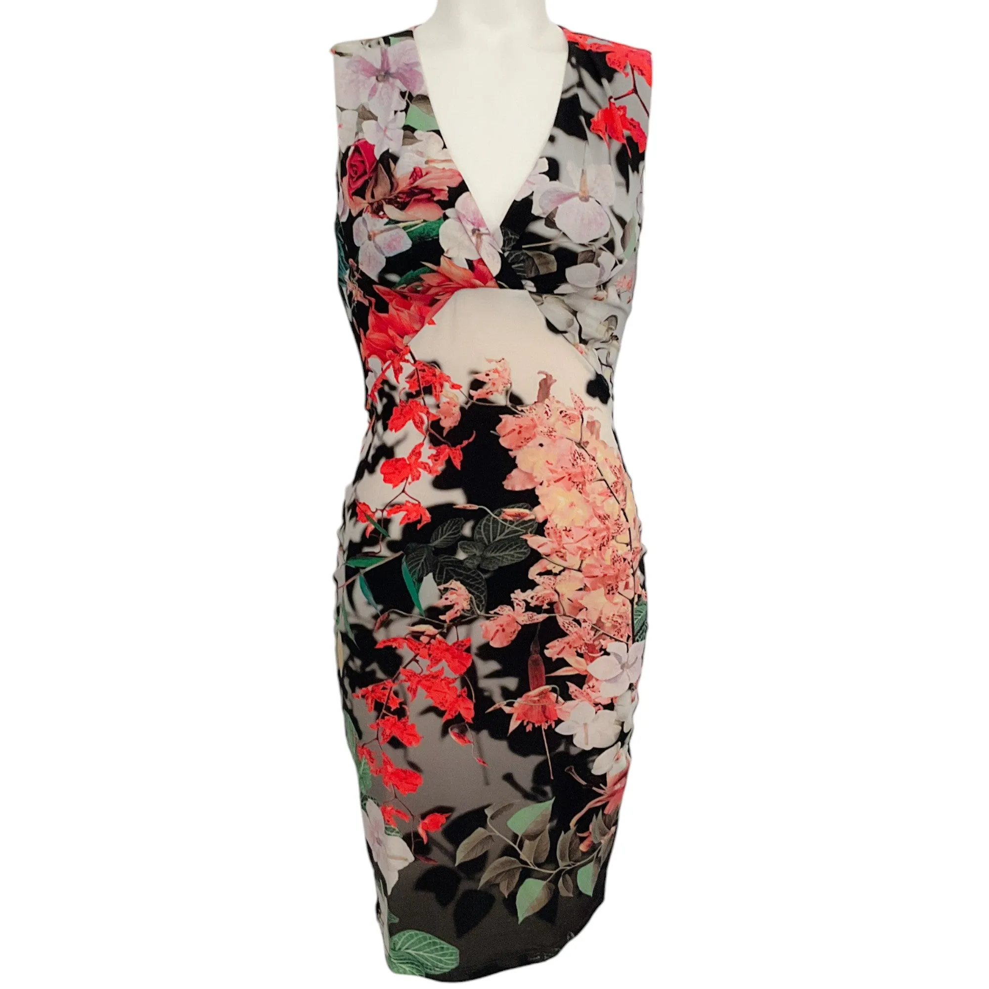 Roberto Cavalli Ivory Multi Floral Print Sleeveless Dress