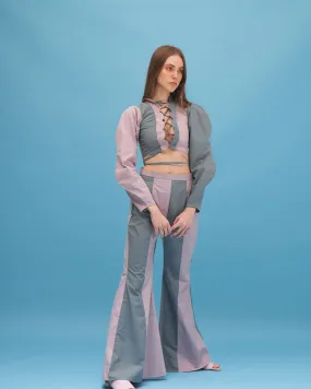 Sea Blue Crop Top And Pant Set