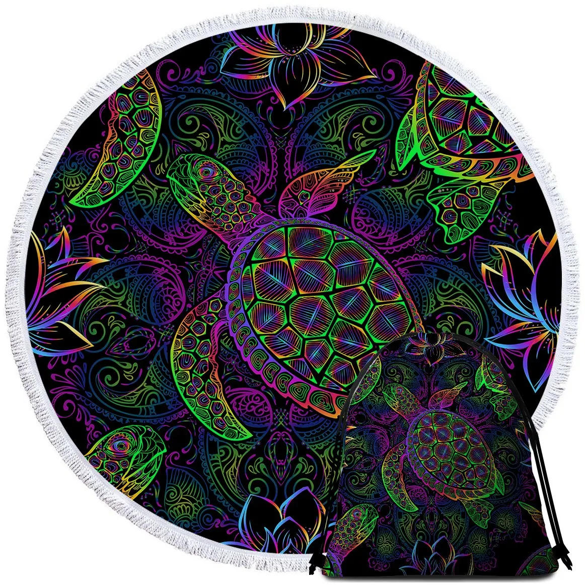 Sea Turtle Mysteries Round Beach Towel