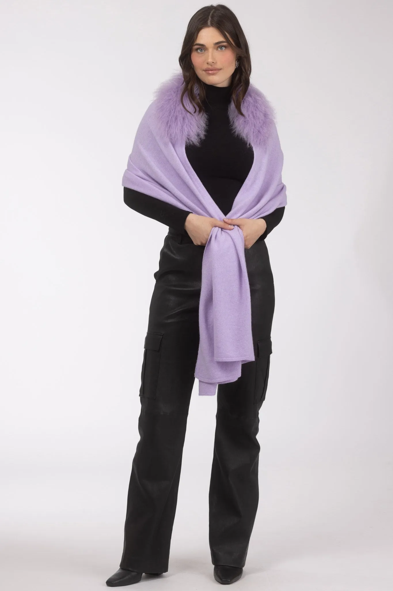 Select Cashmere and Merino Wool Blend Stole with Select Mongolian Lamb Trim