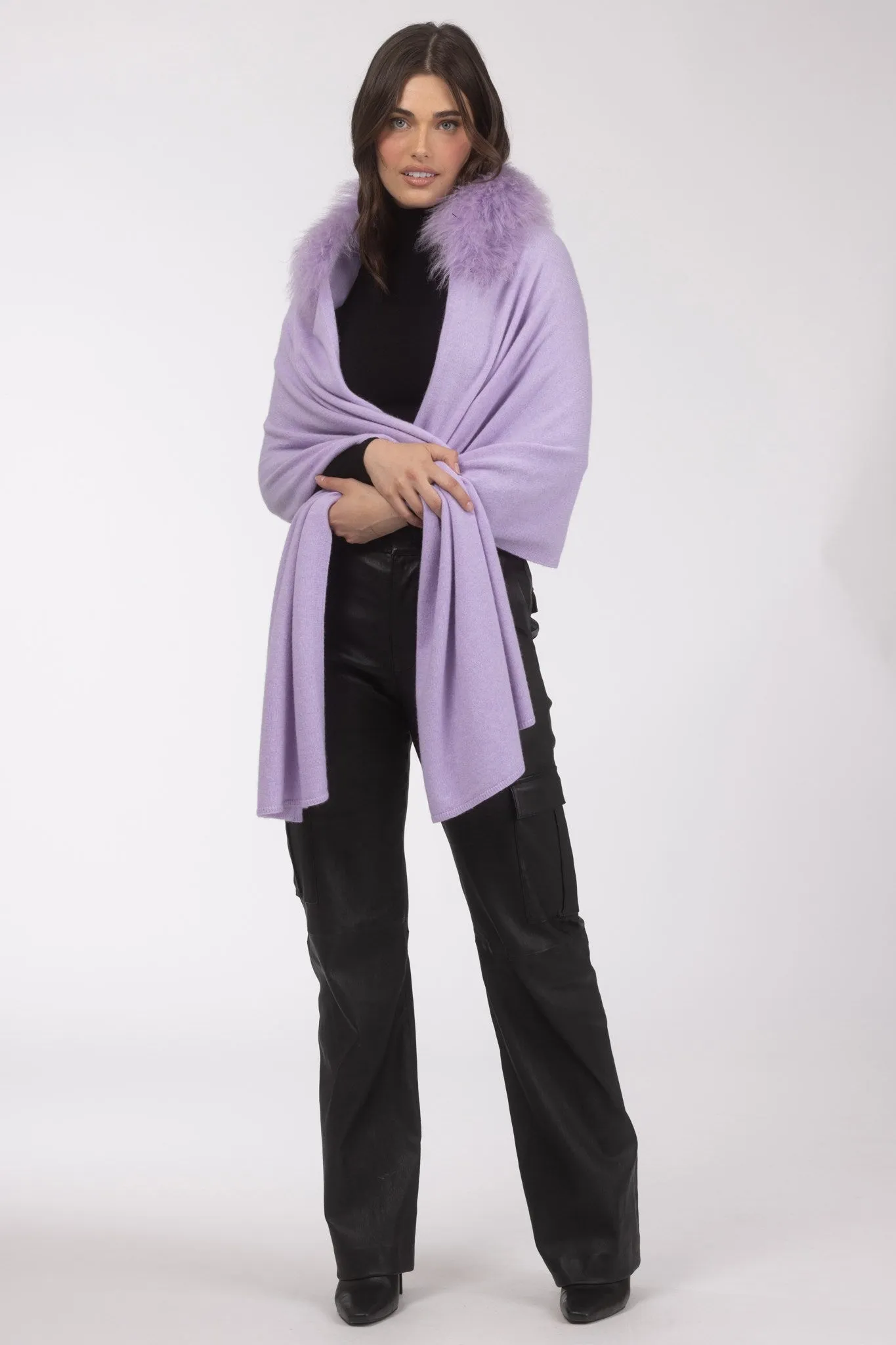 Select Cashmere and Merino Wool Blend Stole with Select Mongolian Lamb Trim