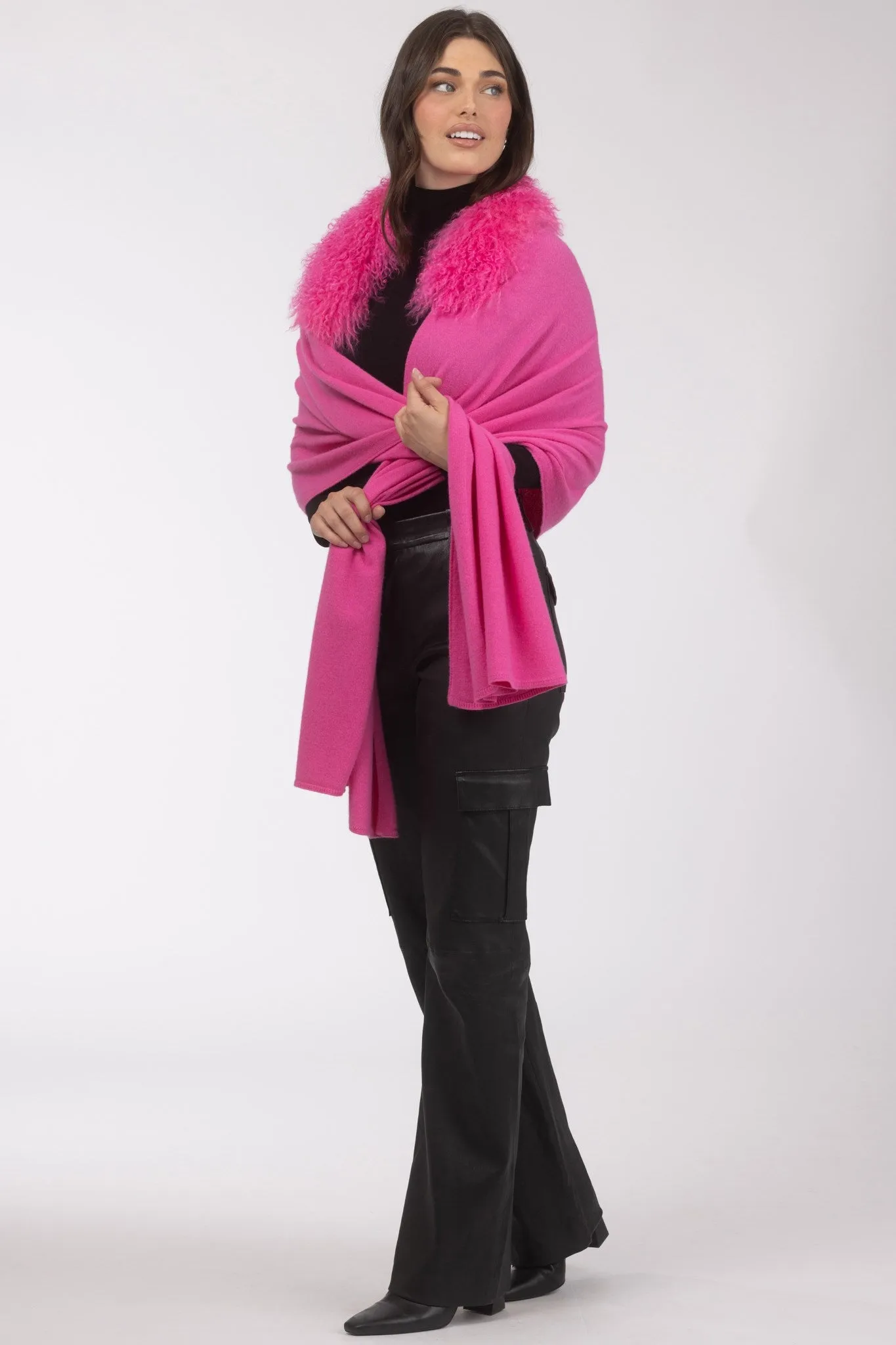 Select Cashmere and Merino Wool Blend Stole with Select Mongolian Lamb Trim