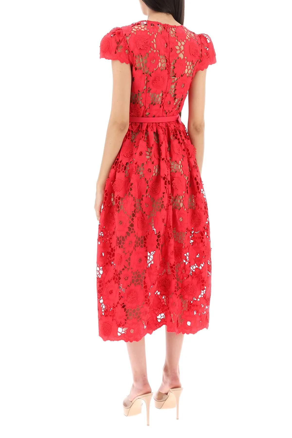 Self portrait 'poppy' midi dress in 3d floral lace