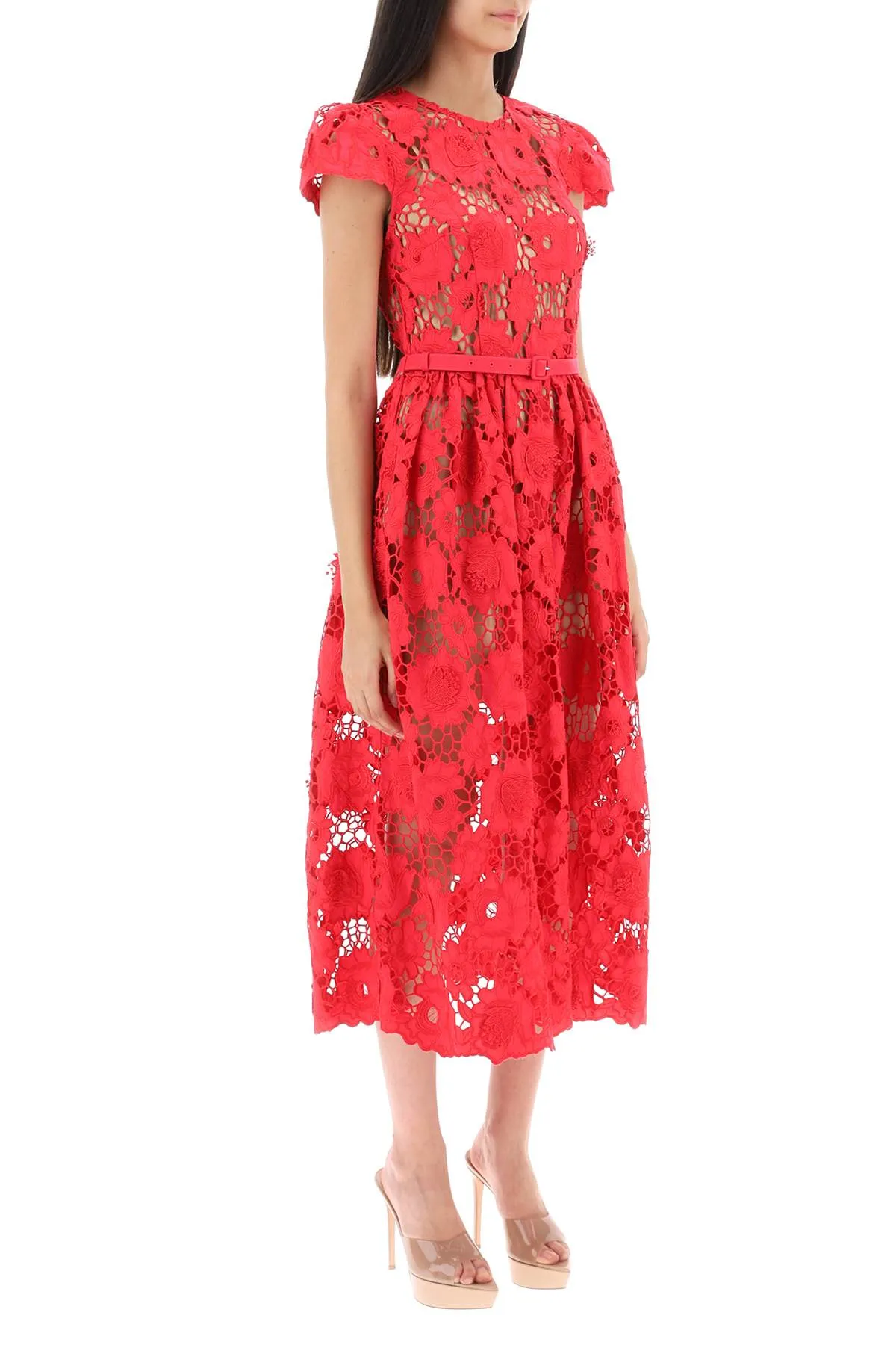 Self portrait 'poppy' midi dress in 3d floral lace