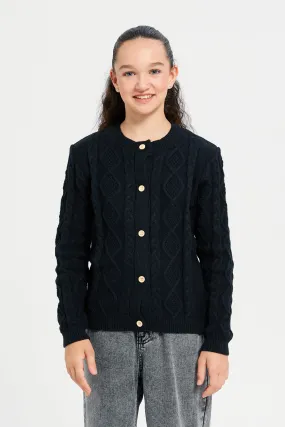 Senior Girls Black Knitted Cardigan