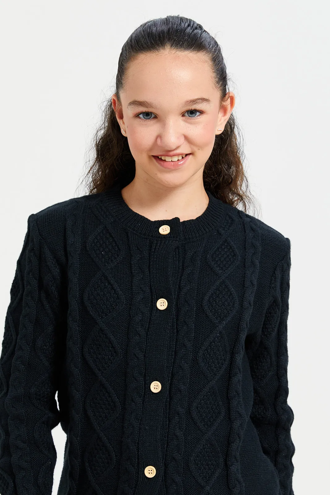 Senior Girls Black Knitted Cardigan