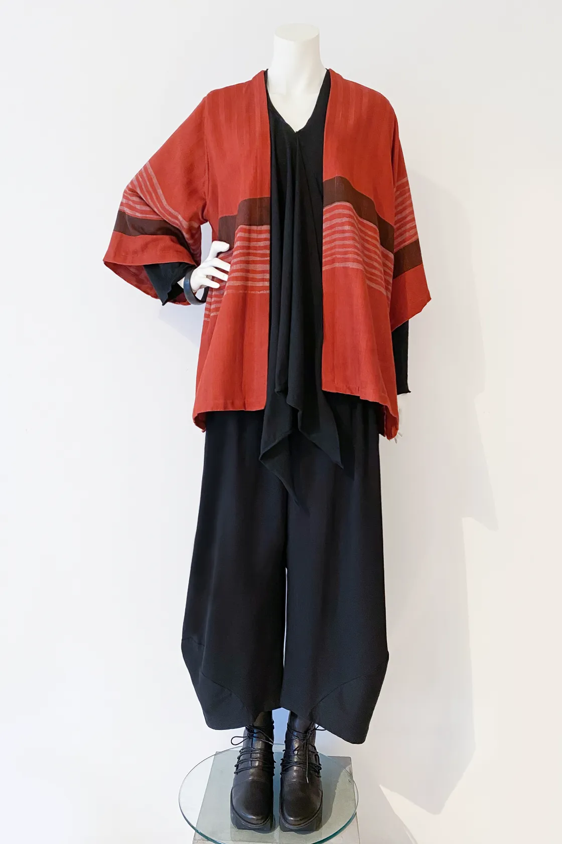 Short Kimono Jacket in Red Stripe