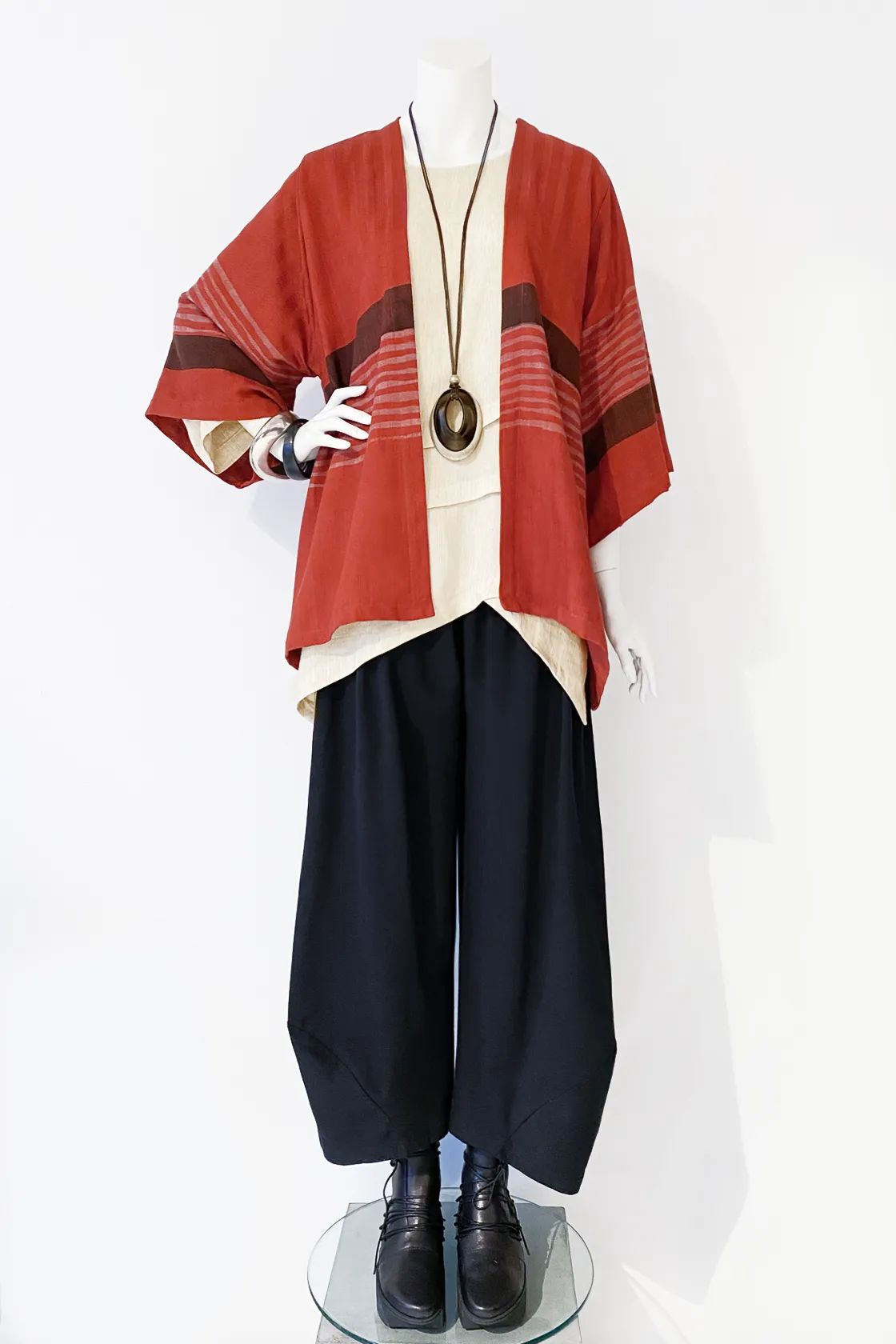 Short Kimono Jacket in Red Stripe