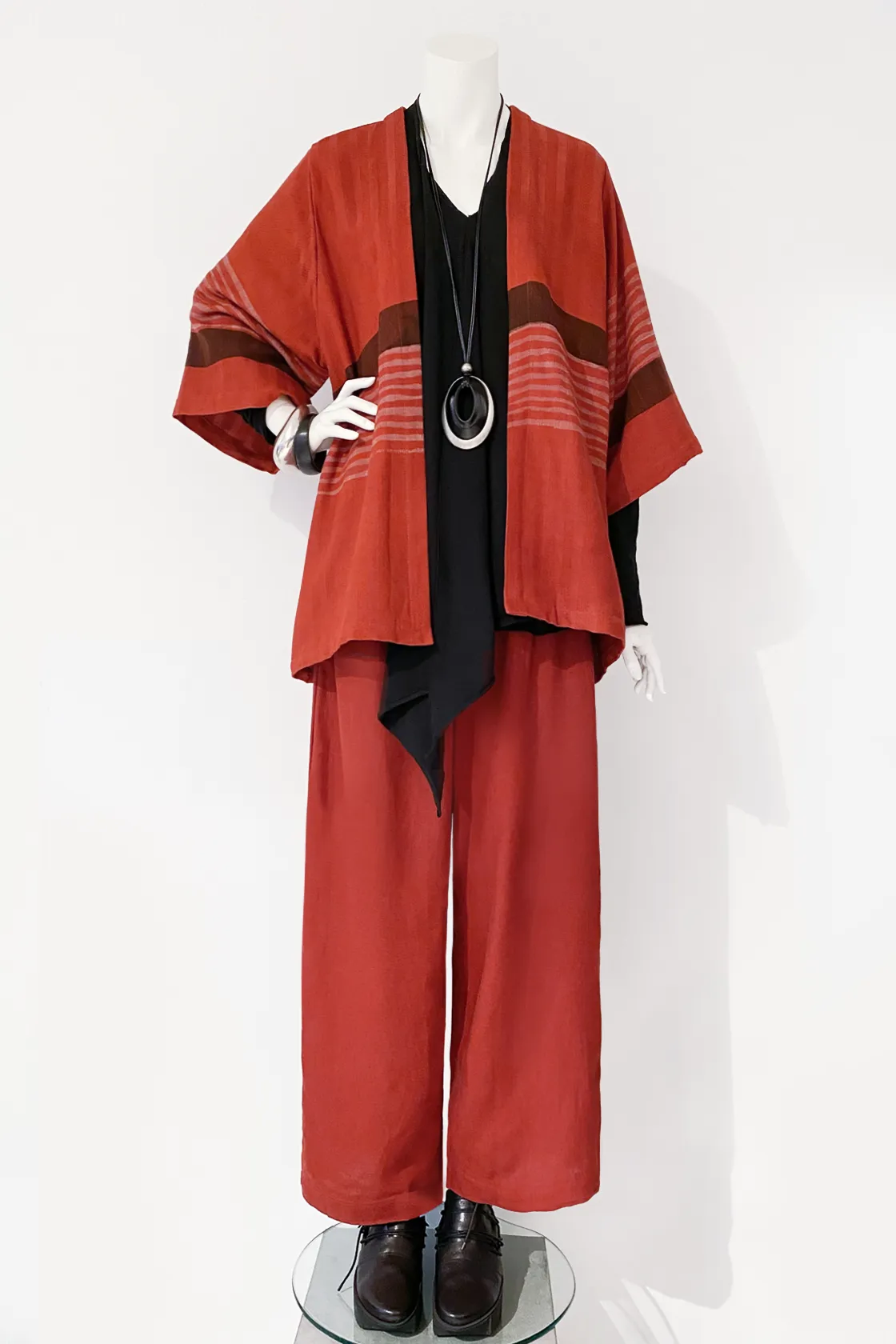 Short Kimono Jacket in Red Stripe