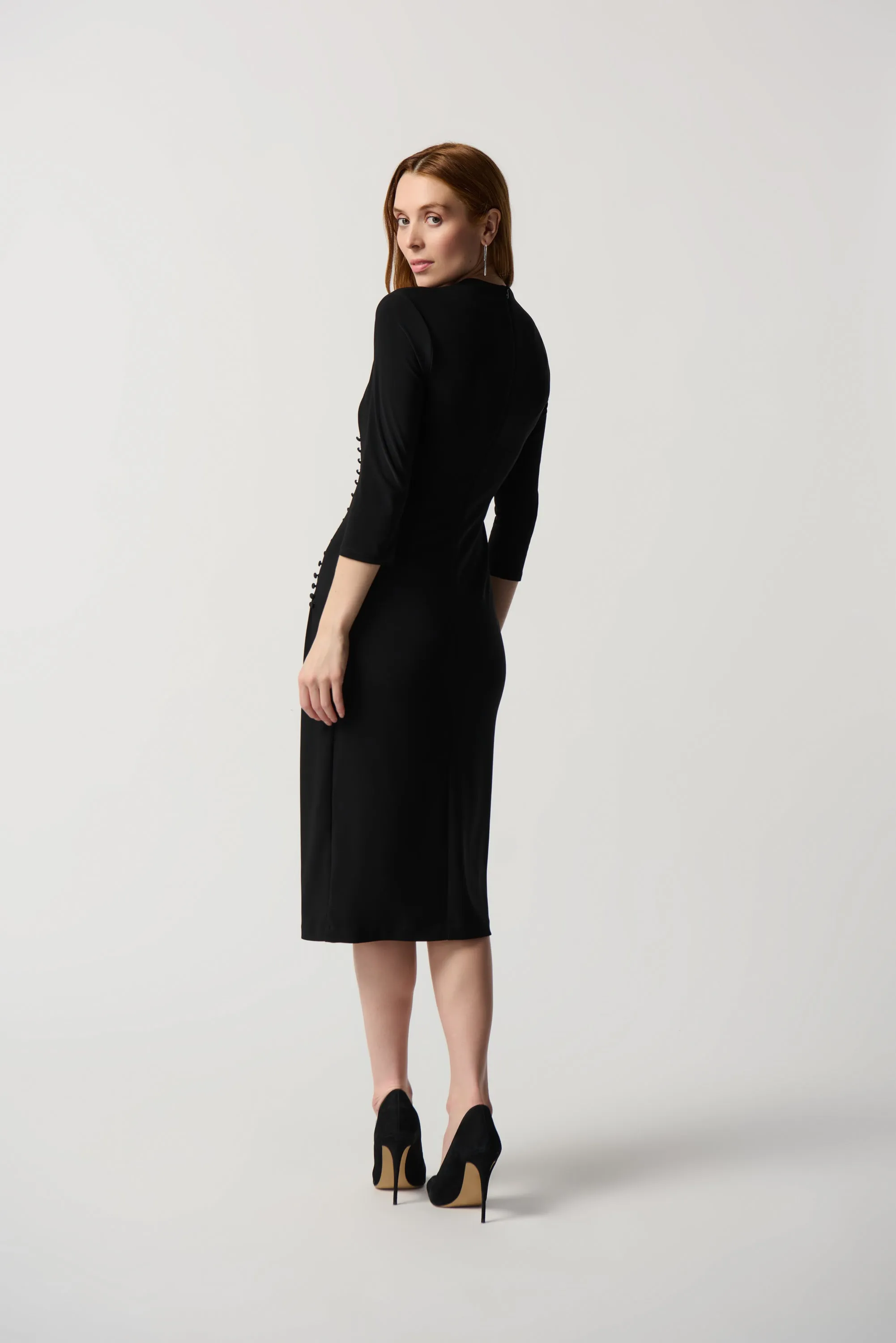 Silky Knit Sheath Dress With Front Pleats
234272