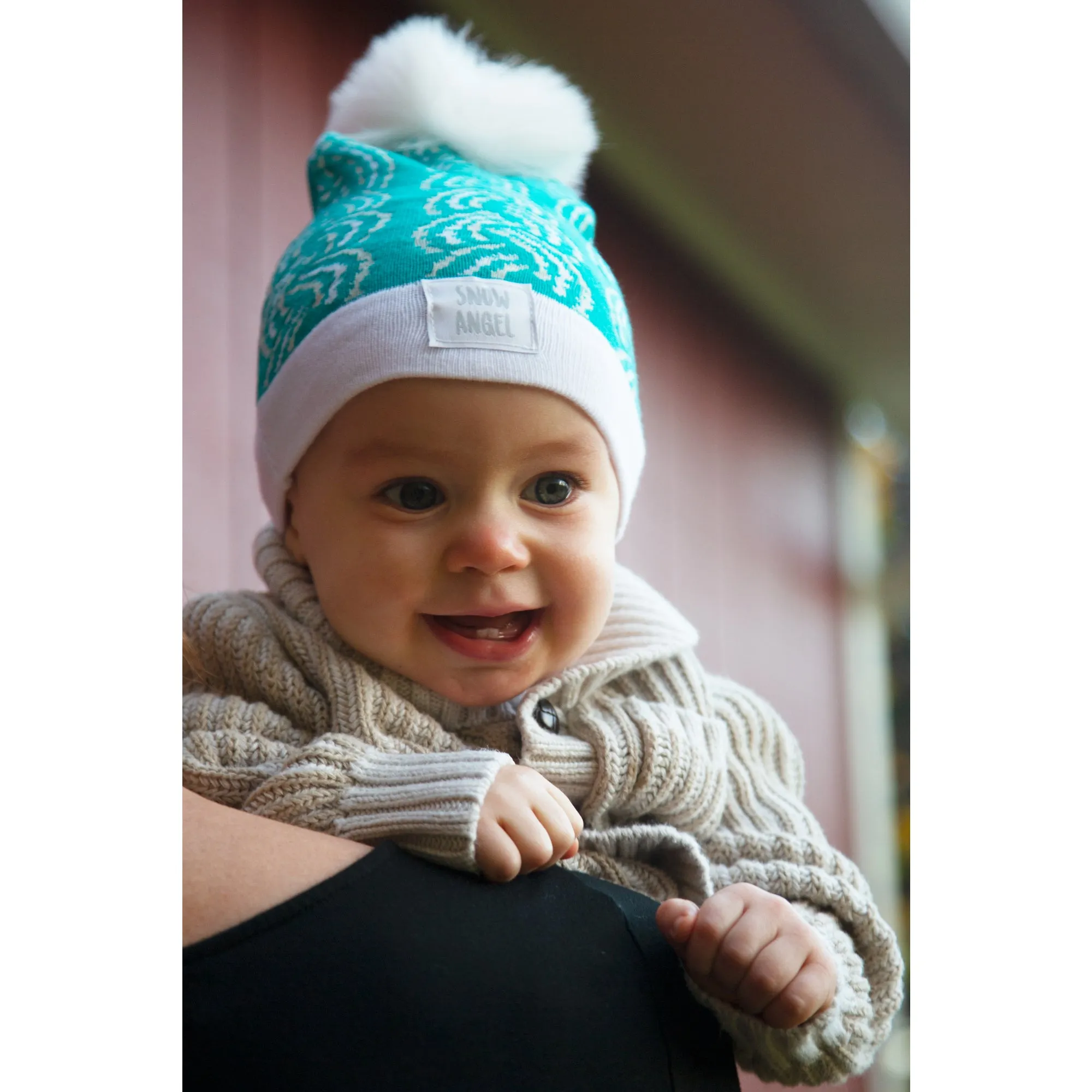 Snow Angel Teal Knit Pom Pom Hat