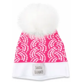 Snow Bunny Pink Knit Pom Pom Hat