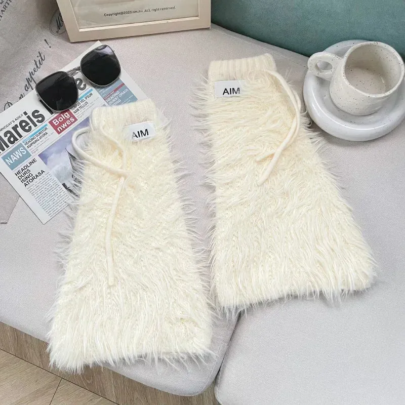 Sohiwoo Y2k Women Imitation Rabbit Fur Leg Warmers Kawaii Lolita Leggings Boots Stocking Thickened Cover Harajuku Foot Boots Cover