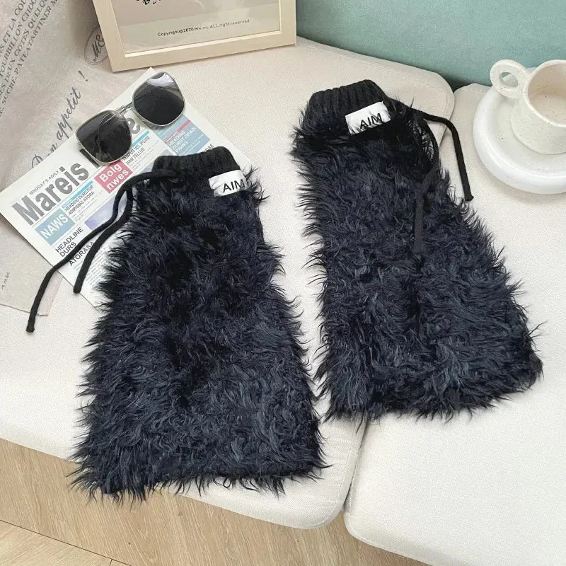 Sohiwoo Y2k Women Imitation Rabbit Fur Leg Warmers Kawaii Lolita Leggings Boots Stocking Thickened Cover Harajuku Foot Boots Cover