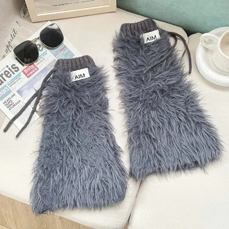 Sohiwoo Y2k Women Imitation Rabbit Fur Leg Warmers Kawaii Lolita Leggings Boots Stocking Thickened Cover Harajuku Foot Boots Cover