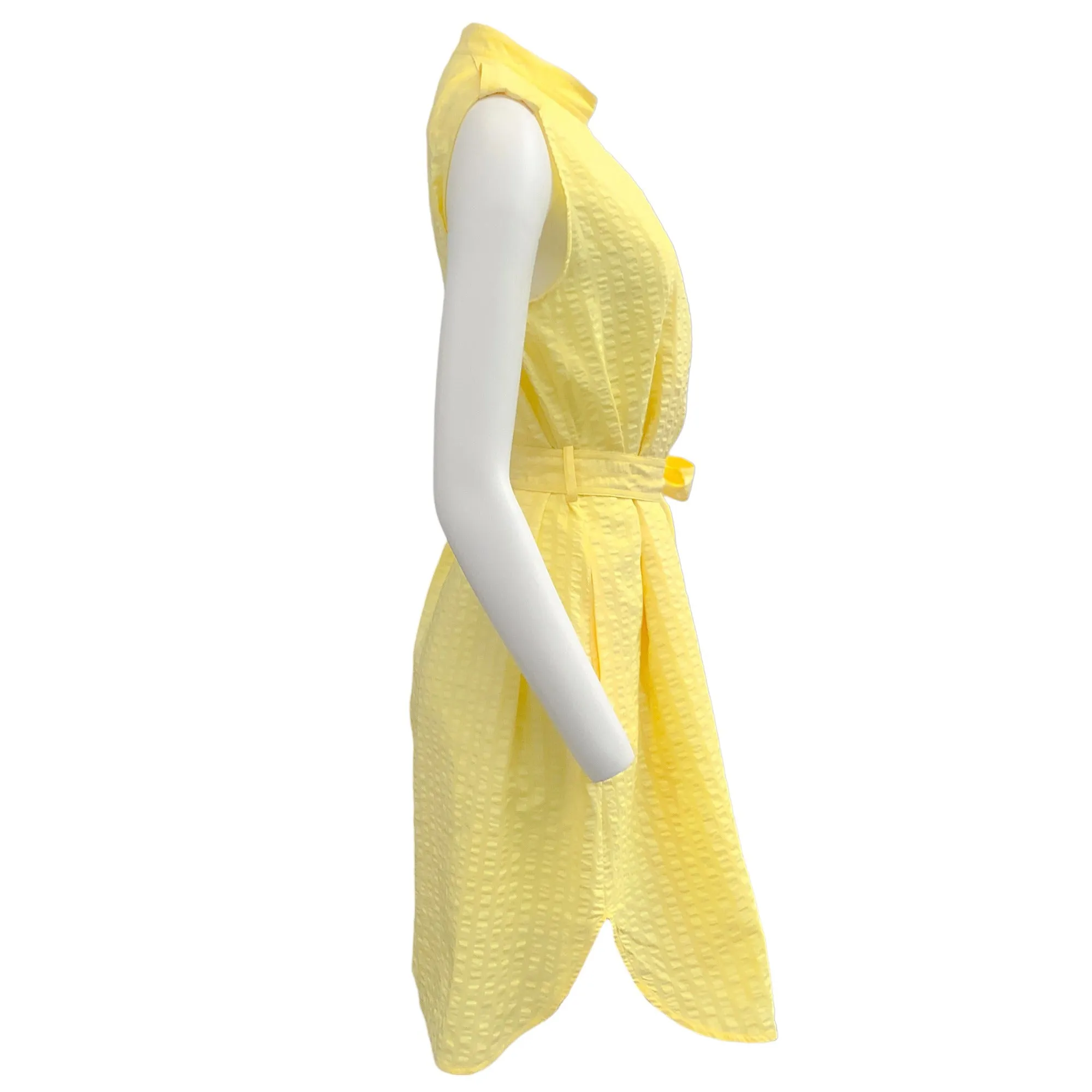 Stella McCartney Yellow Jacquard Sleeveless Dress with Tie Belt