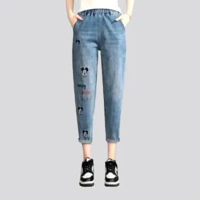 Street hight-waist denim pants for women