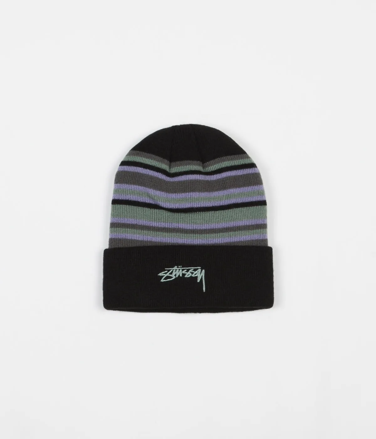 Stussy Multi Color Striped Cuff Beanie - Black