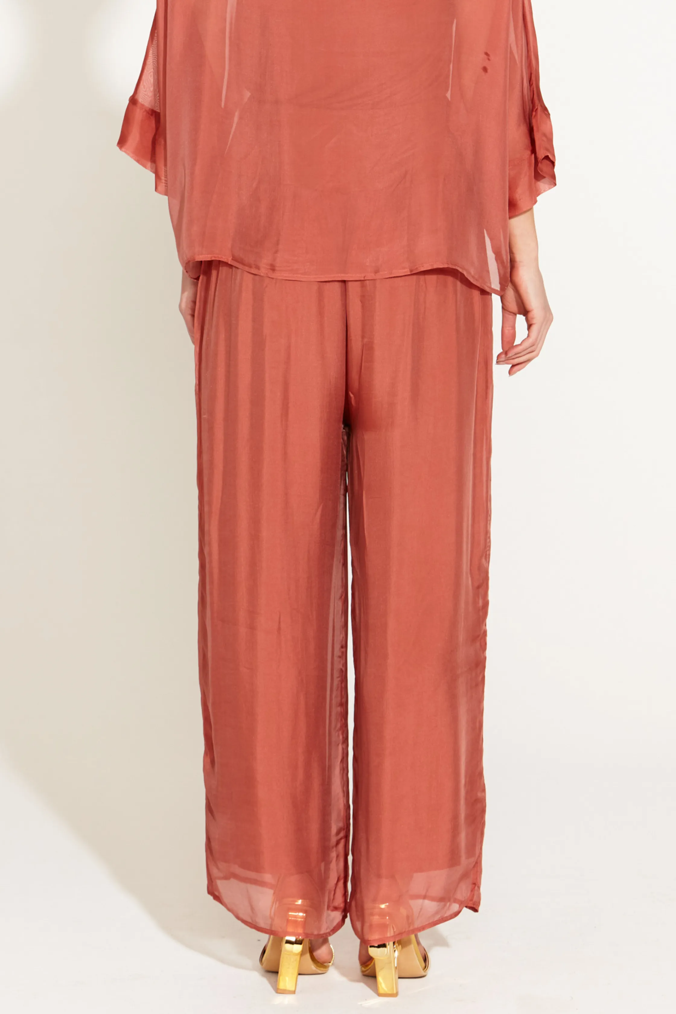 SUNLIGHT AND SHADOW SILK PANT - Burnt Rose