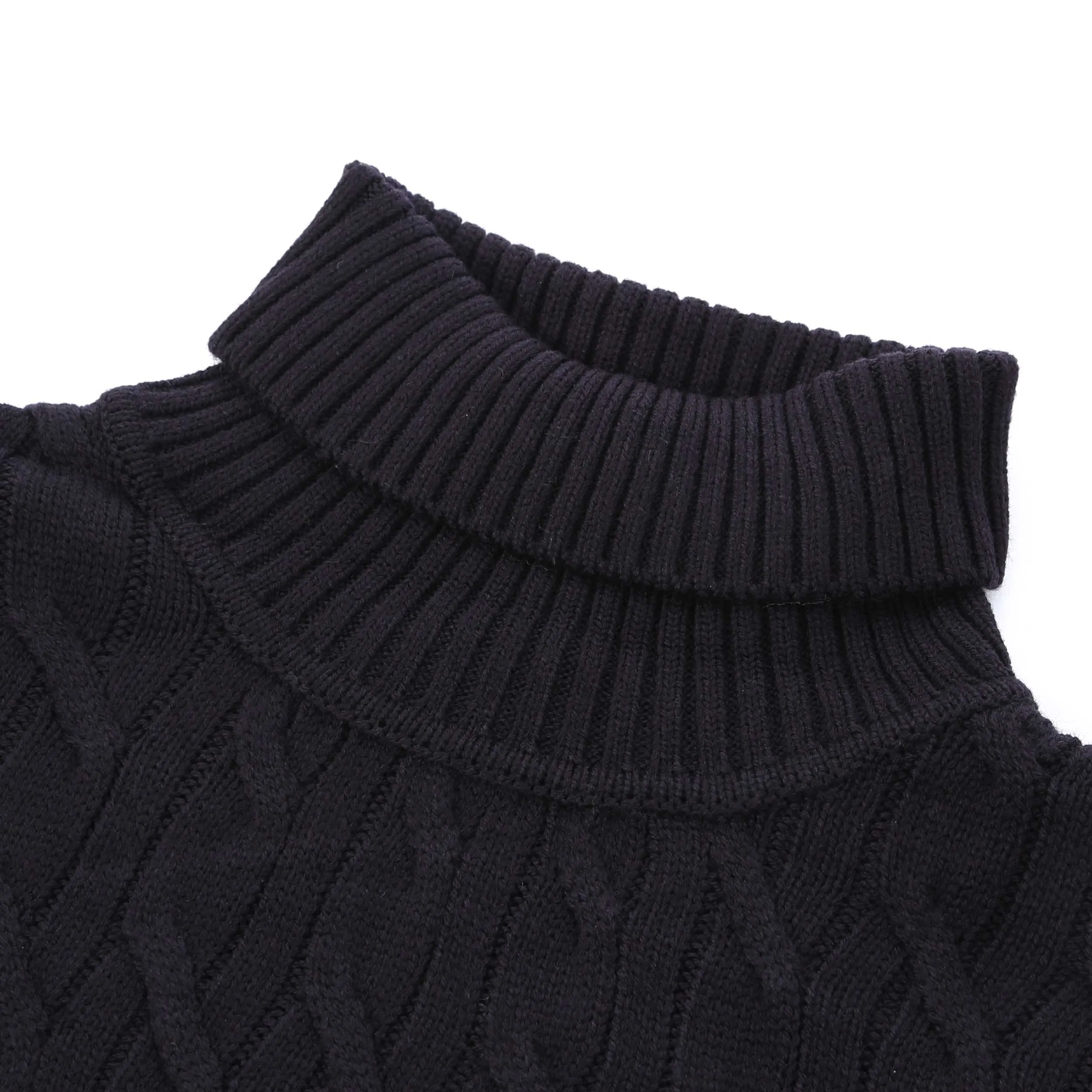 Thomas Maine Heavy Cable Knit Roll Neck in Navy