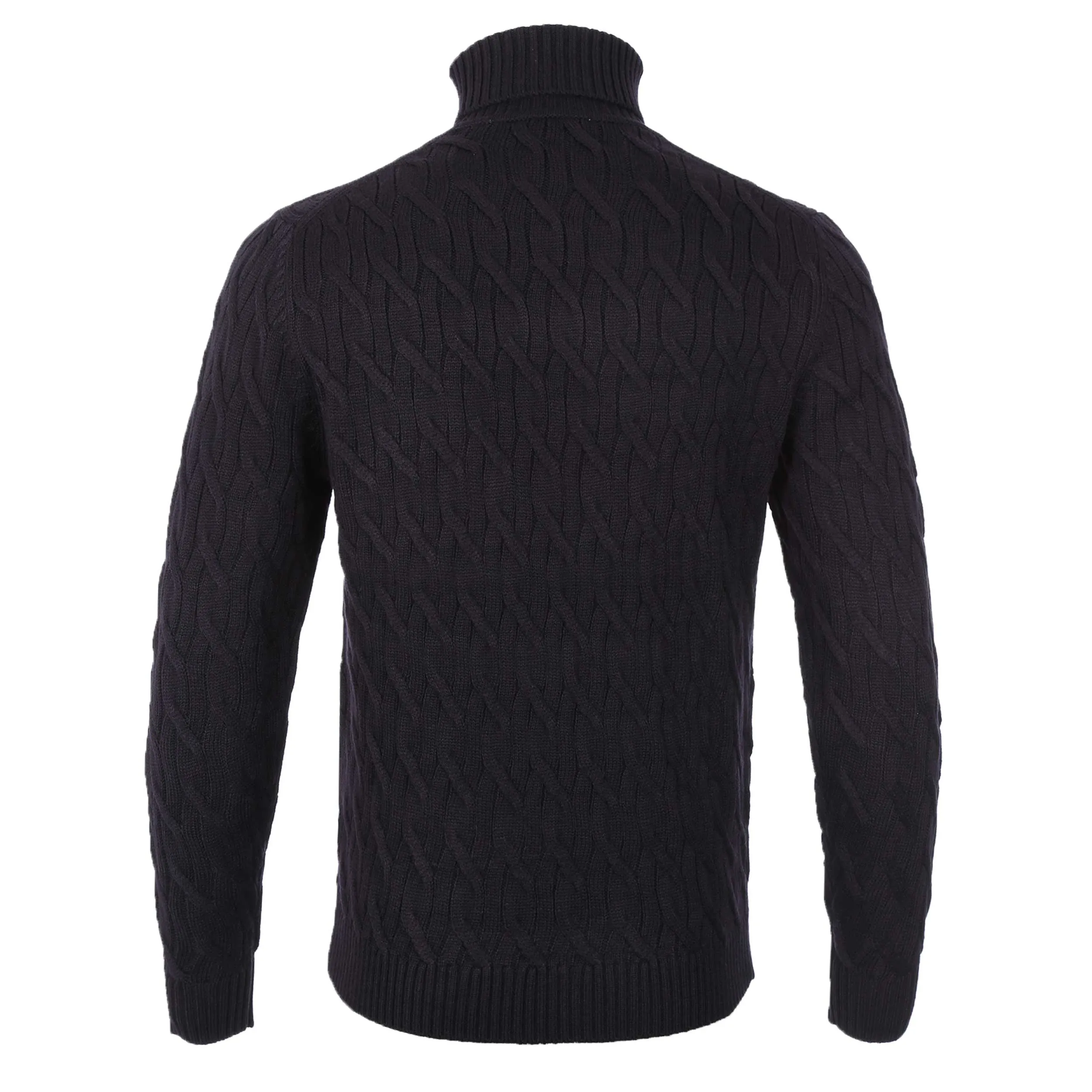 Thomas Maine Heavy Cable Knit Roll Neck in Navy