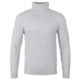 Thomas Maine Heavy Cable Knit Roll Neck in Silver