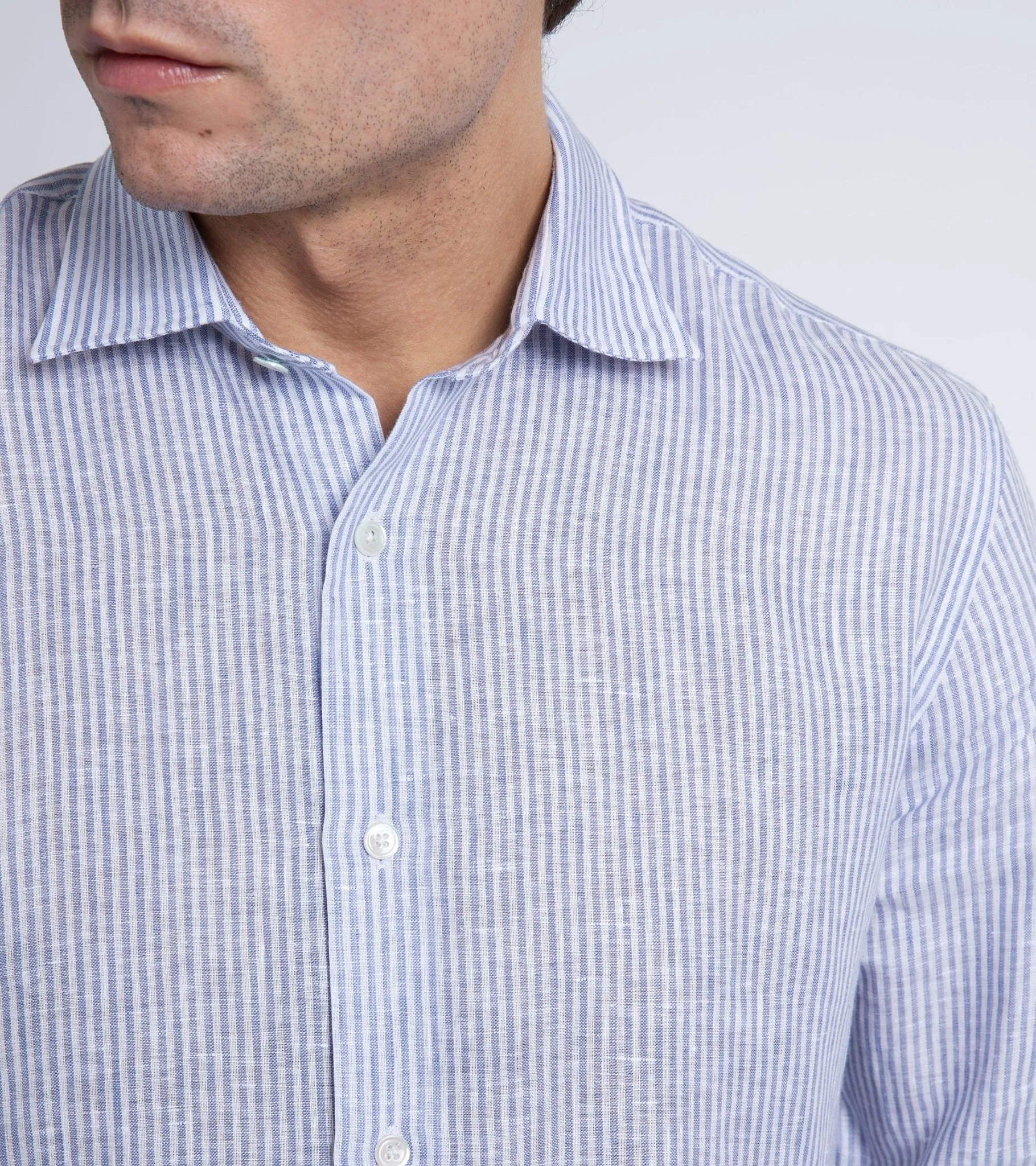 Trunk Audley Irish Linen Bengal Stripe Shirt: Blue