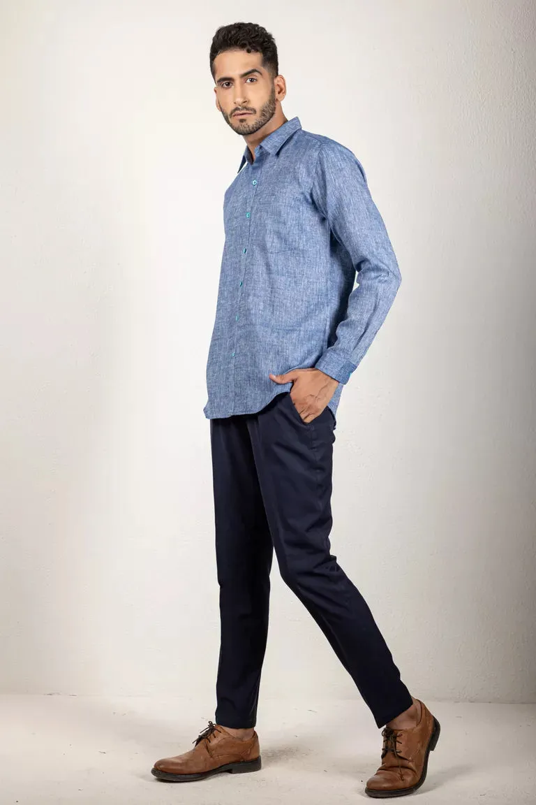 Two-Tone Yarn Dyed Blue Shirt