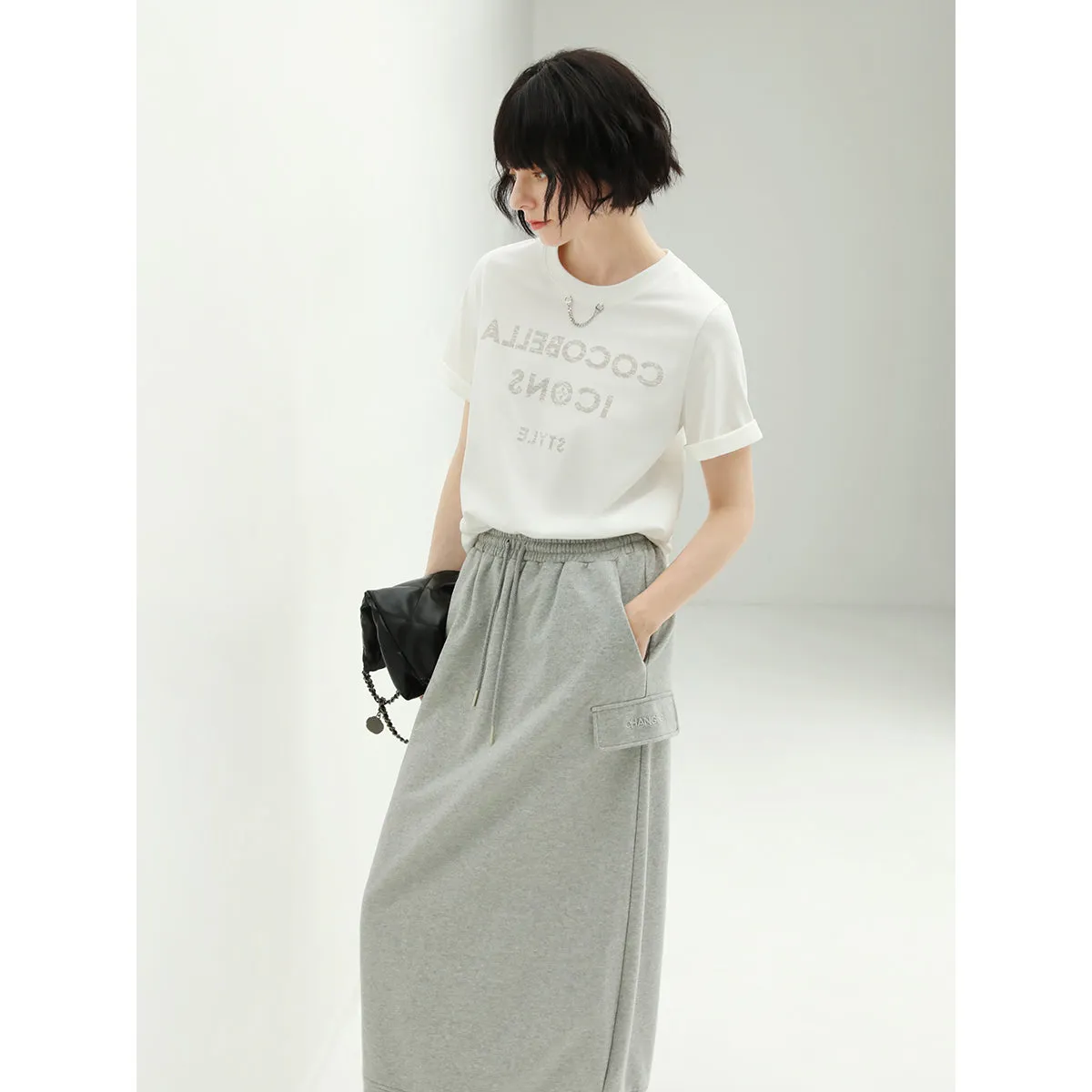 Ultimate Grey Drawstring Midi Skirt