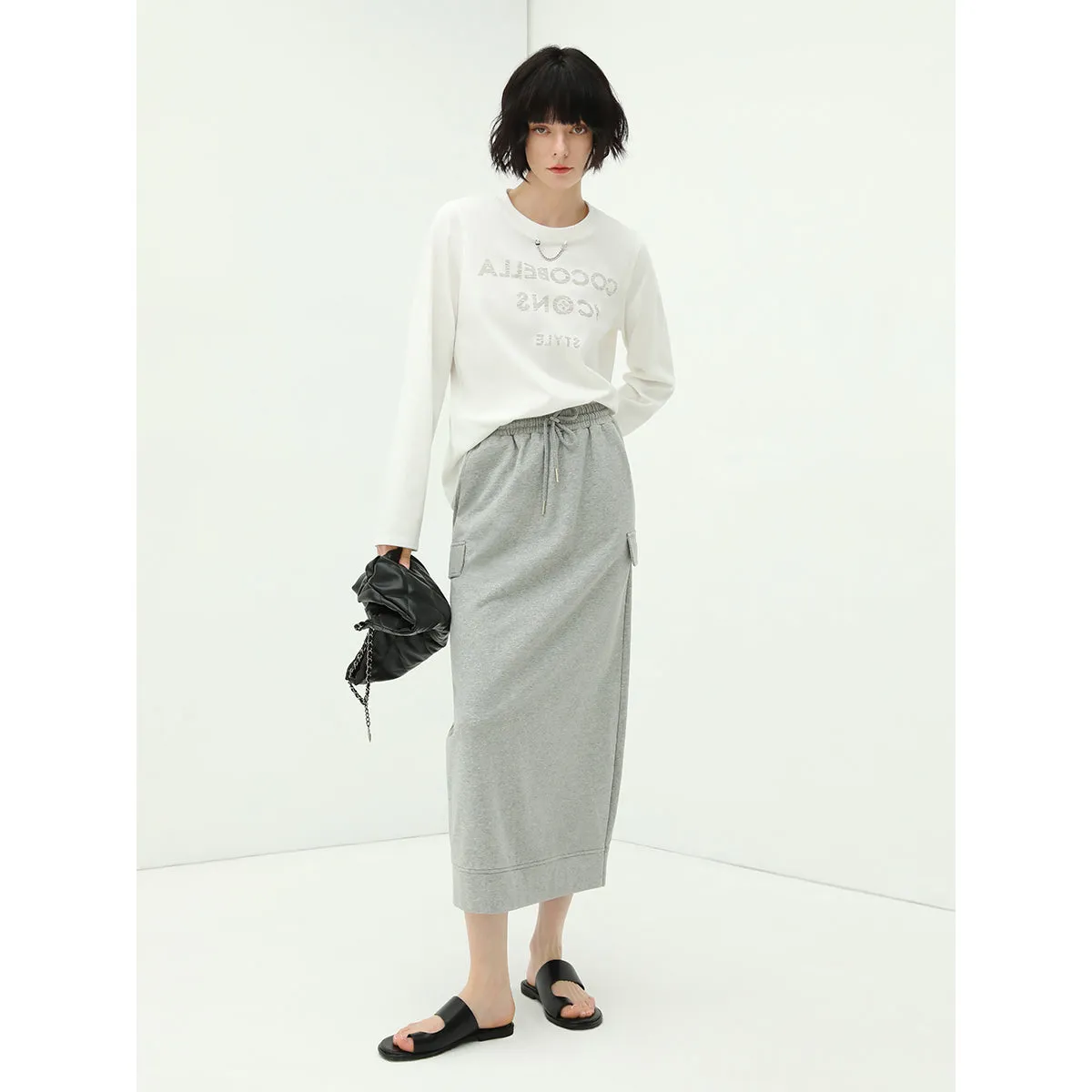 Ultimate Grey Drawstring Midi Skirt