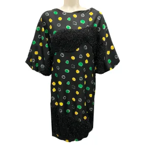 Undercover Black / Yellow / Green Printed Lurex Detail Silk Dress