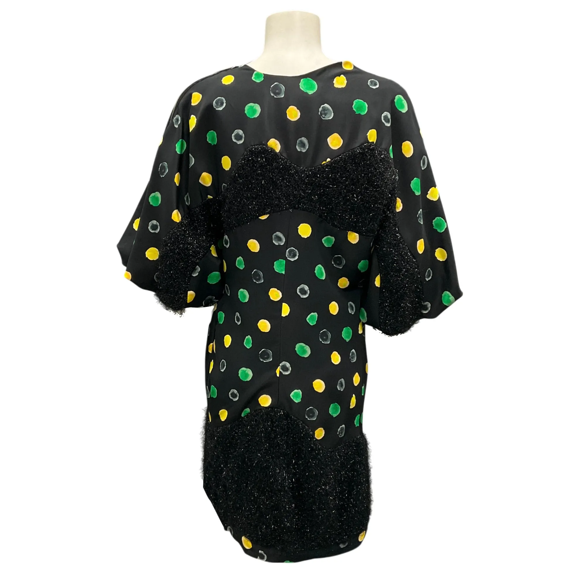 Undercover Black / Yellow / Green Printed Lurex Detail Silk Dress