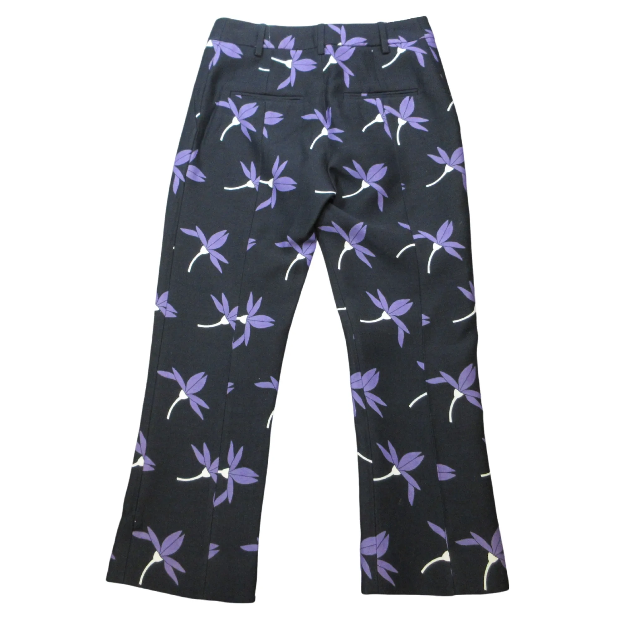 Valentino Black / Purple 2021 Floral Printed Wool Pants