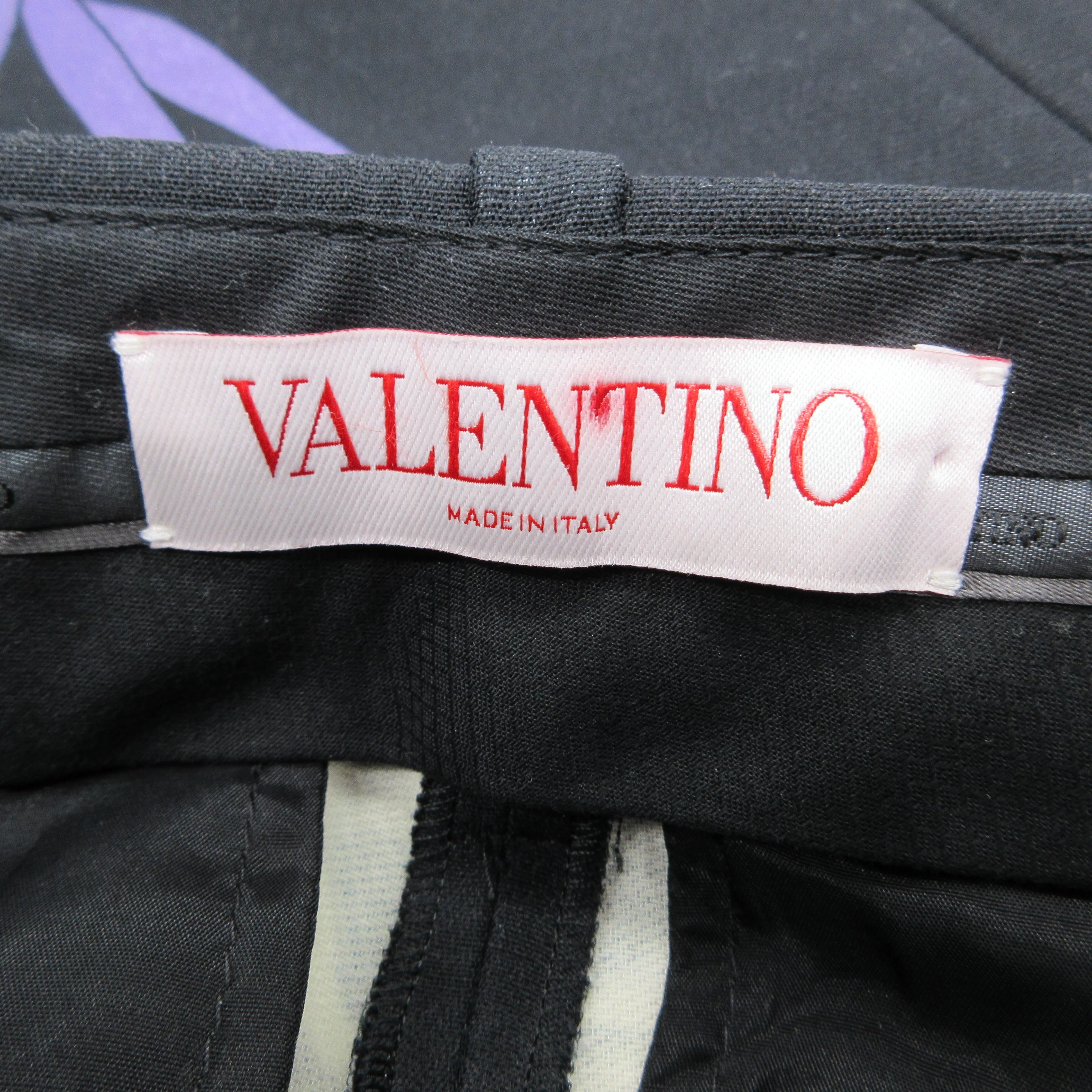 Valentino Black / Purple 2021 Floral Printed Wool Pants