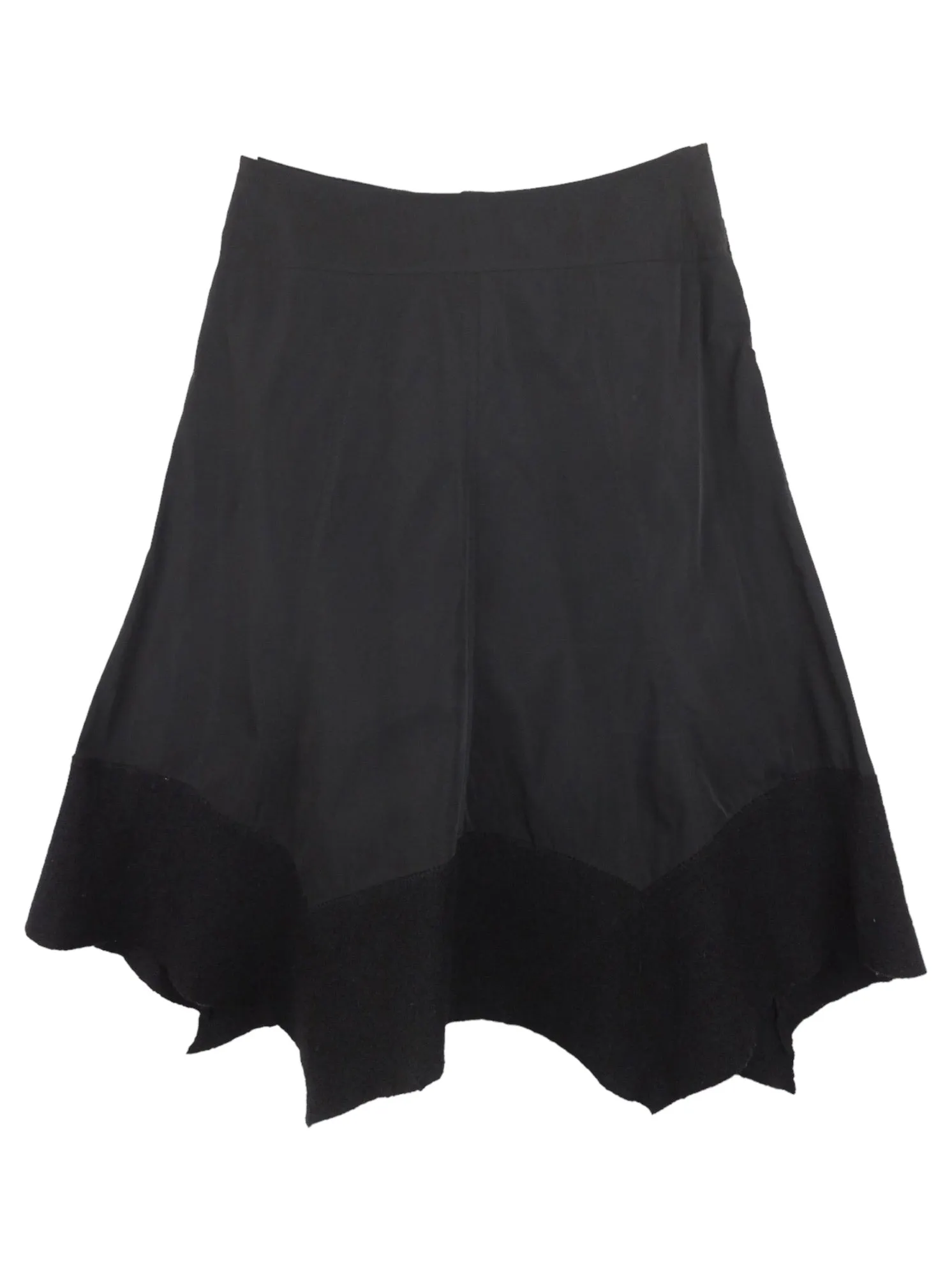 Vintage 00s Y2K Subversive Gothic Grunge Black Asymmetrical Low Rise Midi Skirt with Front Zip Detail