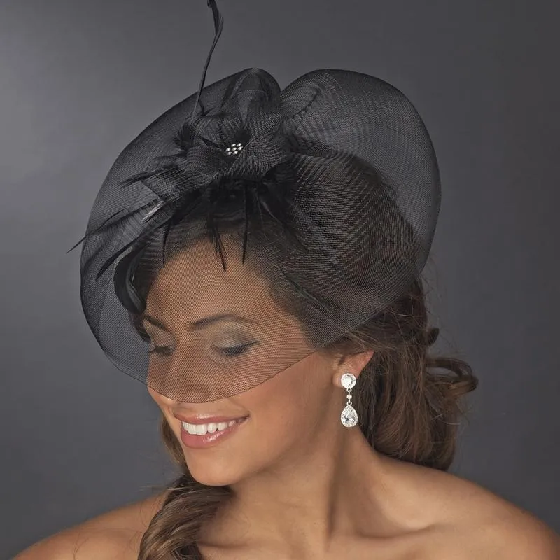 Vintage Inspired Black Wedding Hat Headband w/ Cage