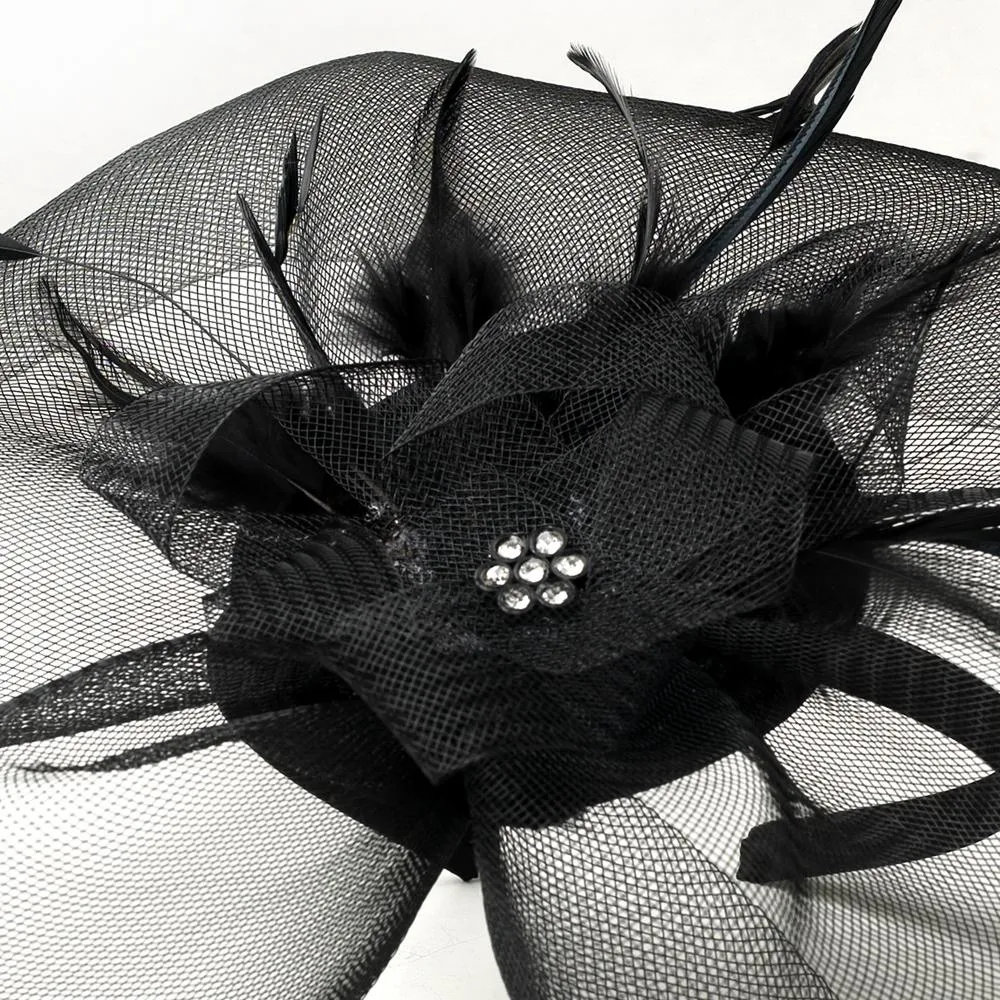 Vintage Inspired Black Wedding Hat Headband w/ Cage