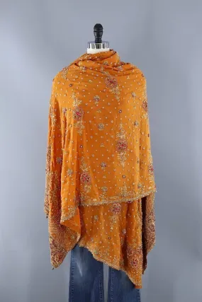 Vintage Orange Beaded Silk Shawl