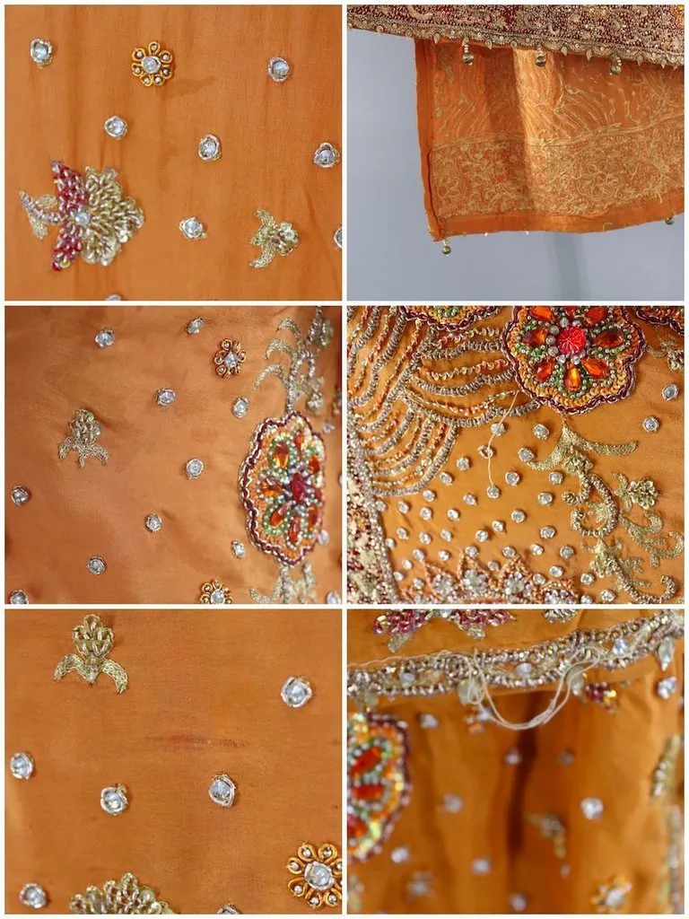 Vintage Orange Beaded Silk Shawl