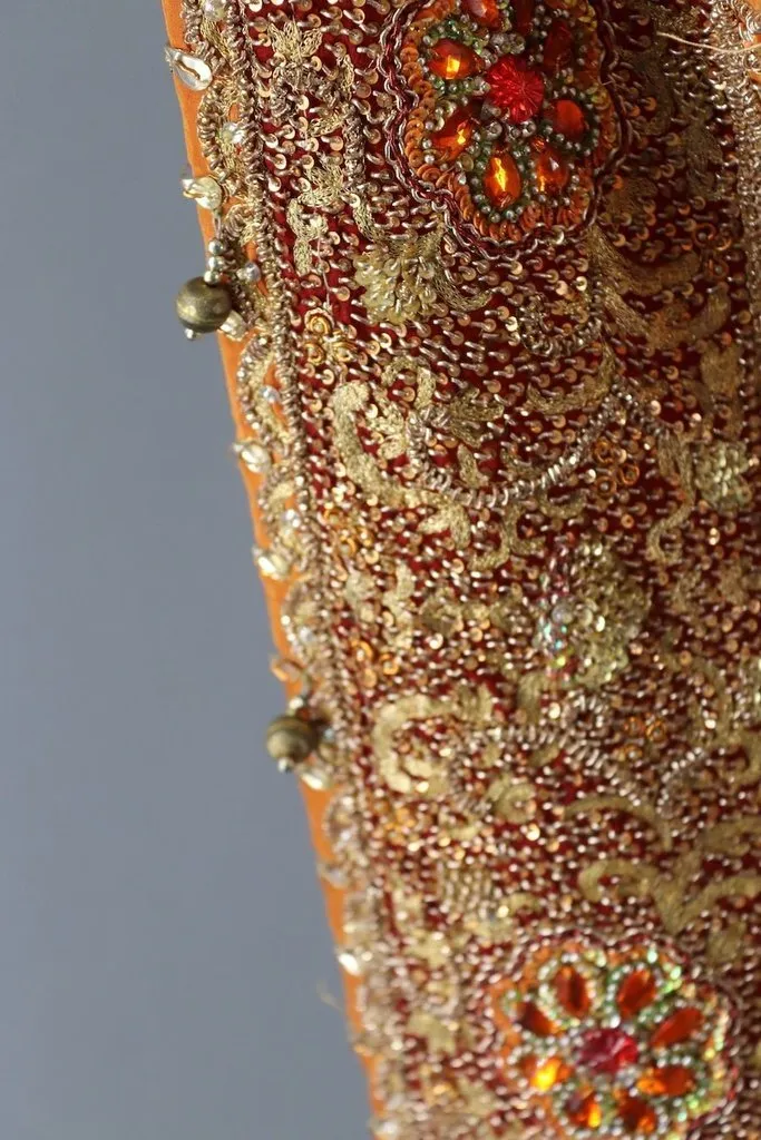 Vintage Orange Beaded Silk Shawl