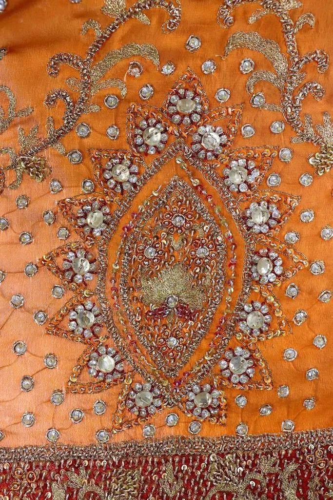 Vintage Orange Beaded Silk Shawl