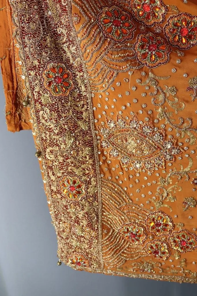 Vintage Orange Beaded Silk Shawl