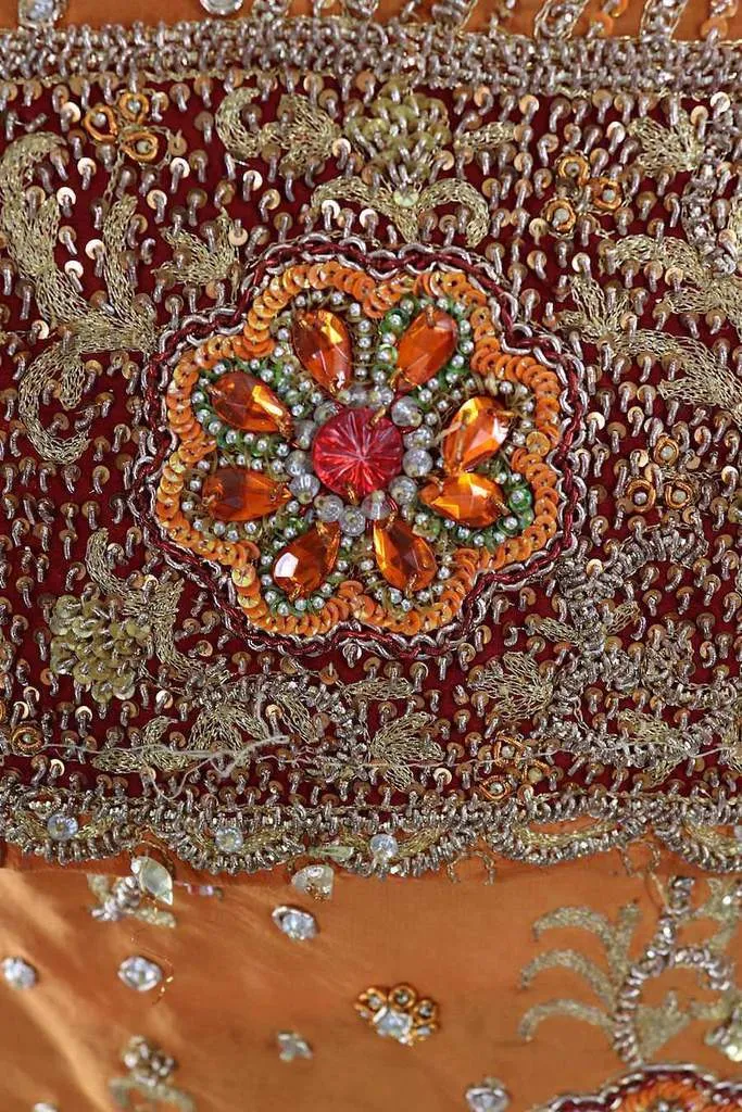 Vintage Orange Beaded Silk Shawl