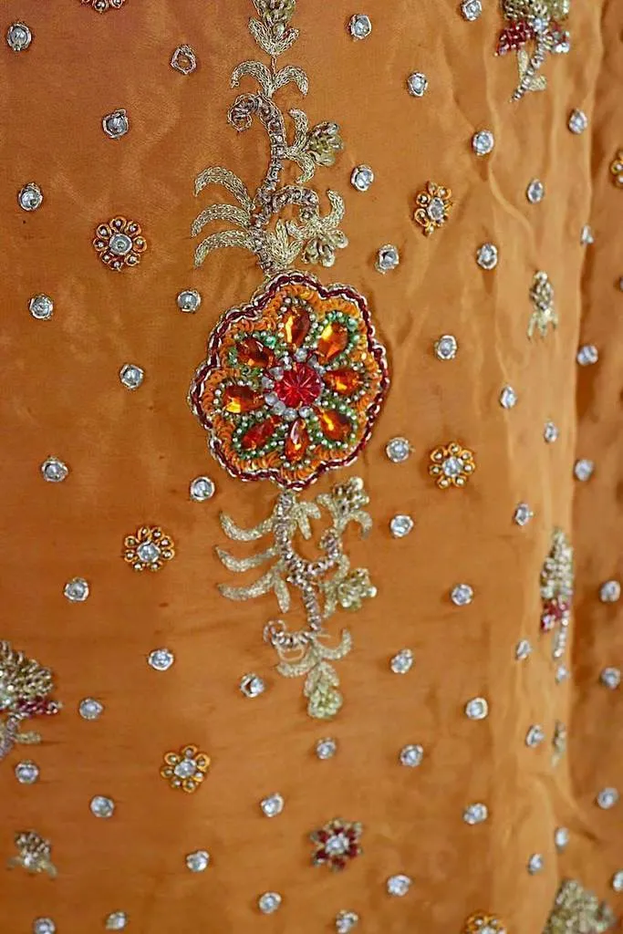 Vintage Orange Beaded Silk Shawl