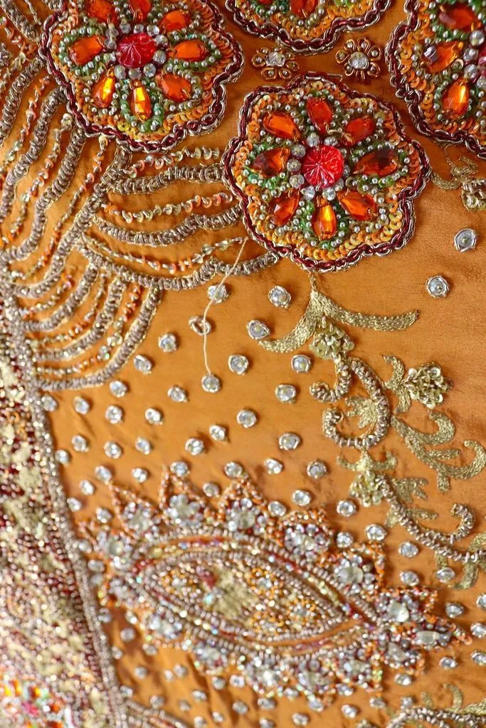 Vintage Orange Beaded Silk Shawl